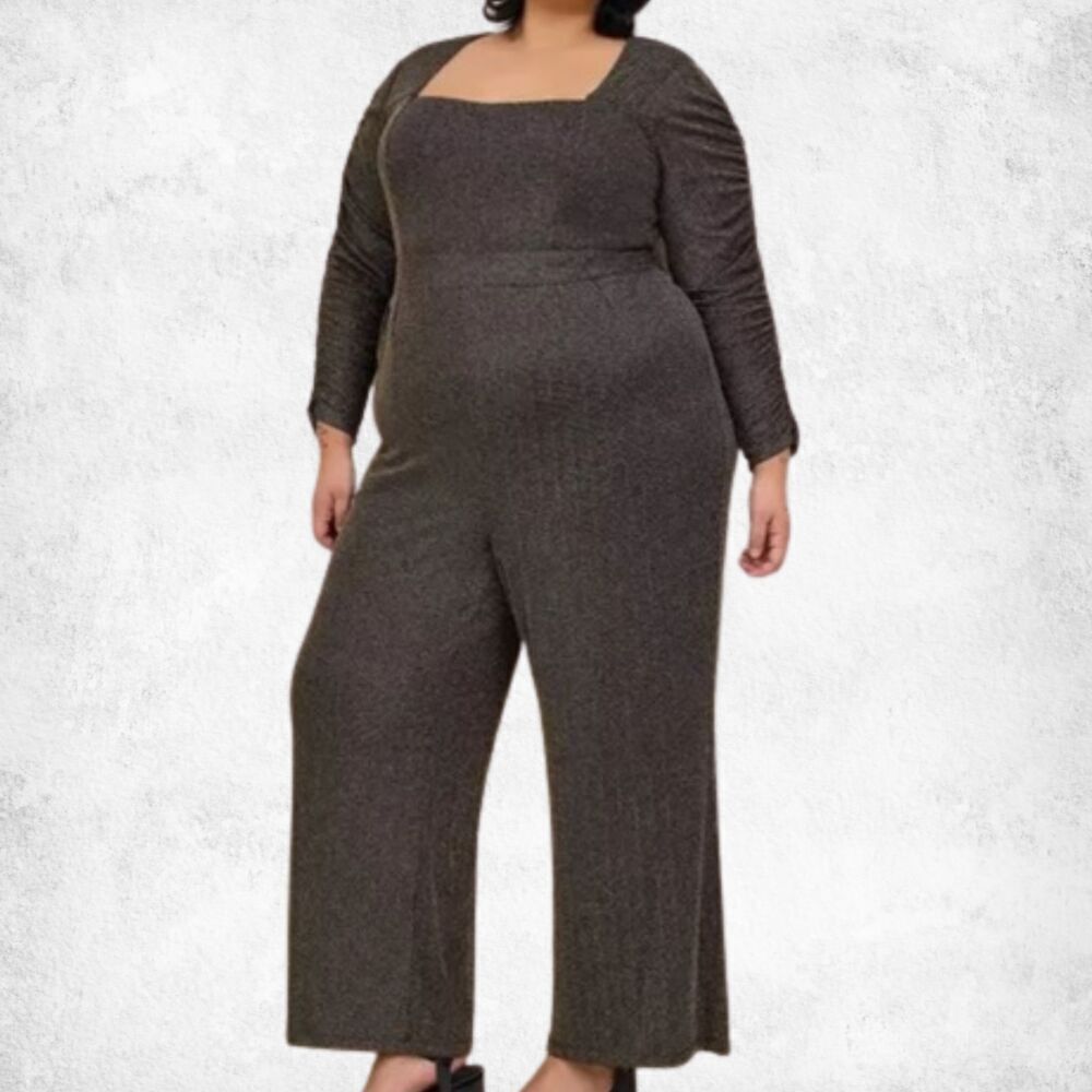 Torrid Glitter Knit Sweetheart Jumpsuit 24W – Black Gold Glam Evening